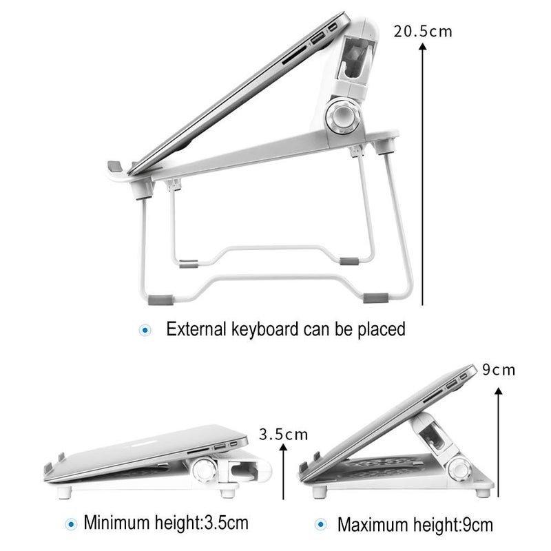 COOSKIN Lightweight Ventilated Laptop Desk Stand with Adjustable Phone Stand Holder Foldable & Portable Riser Compatible 13-17 inch Notebook Base Holder (White) - Image 3